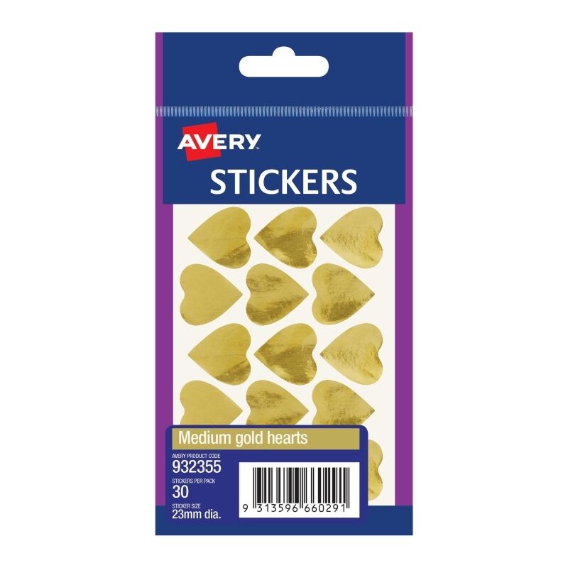 AV Gold Heart Sticker Med Bx10